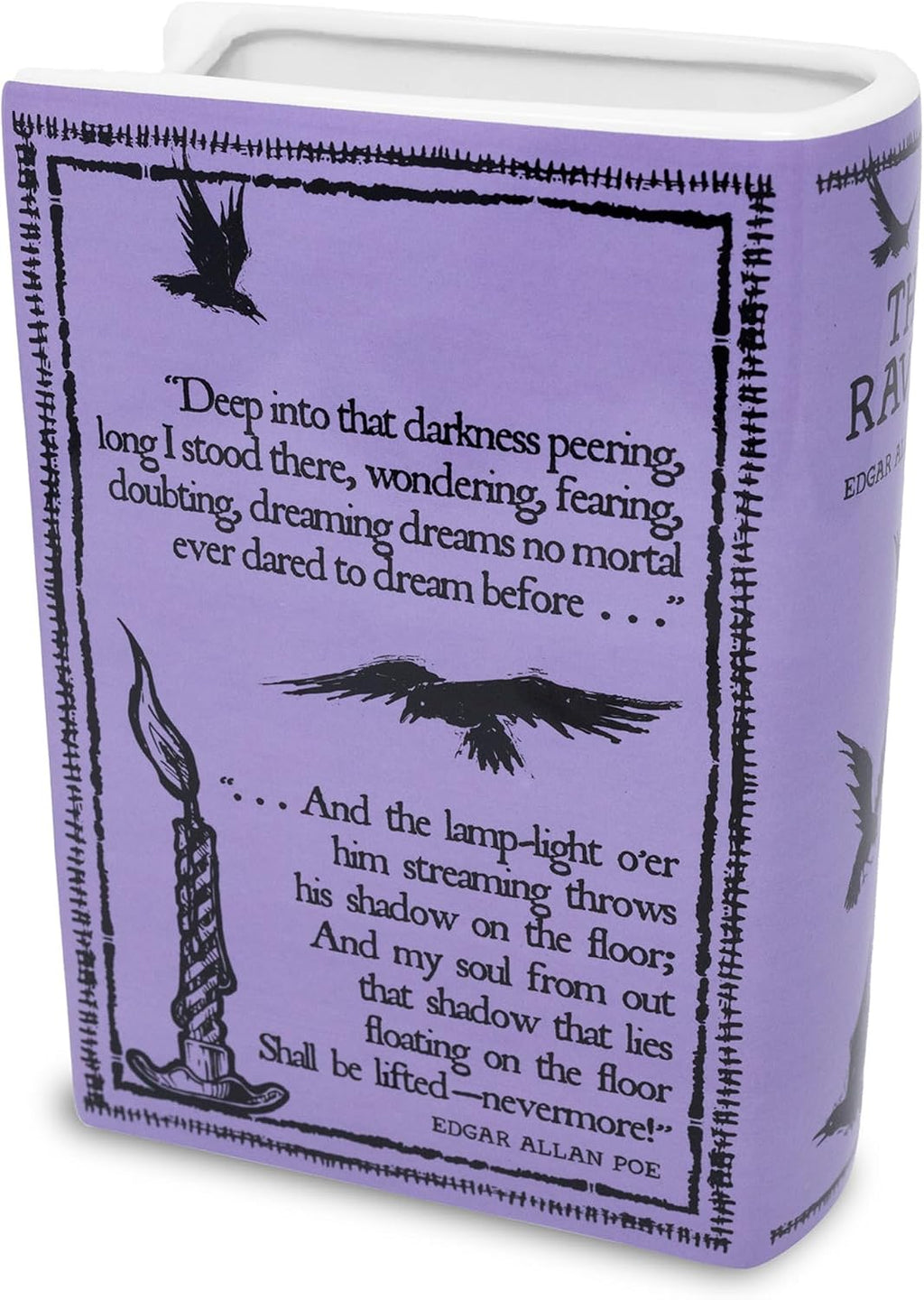 Steel Mill & Co Original Large Book-Shaped Decorative Vase, Ceramic Vases for Home Decor, Cute Bookshelf Decor, Unique Vase for Book Lovers, The Raven - Purple