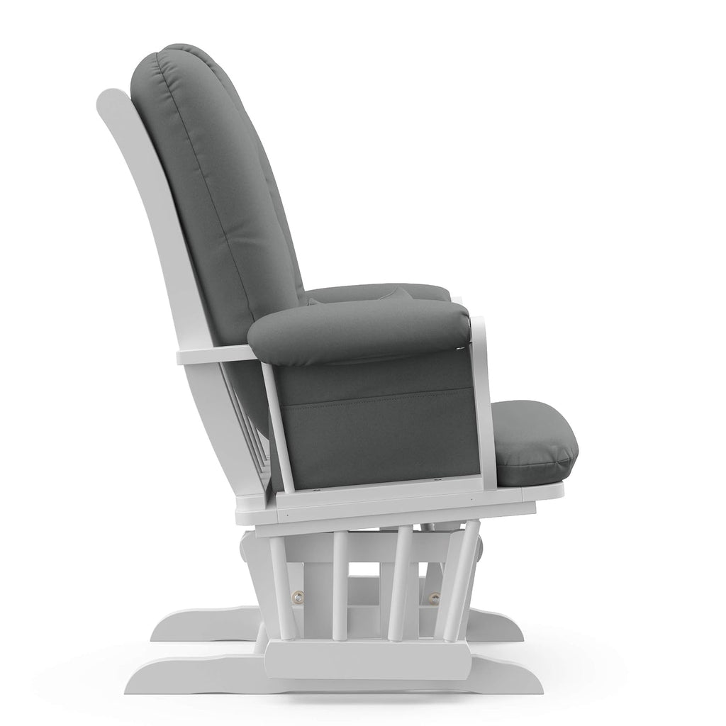 Storkcraft Tuscany Custom Glider and Ottoman with Free Lumbar Pillow (White/Grey) - Cleanable Upholstered Comfort Rocking Nursery Chair with Ottoman