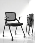 2 Pack Stackable Conference Room Chairs with Wheels and Paddle, Ergonomic Mesh Back and Arms for Meeting, Conference, Reception, Training Room & Home Office Desk Folding Chairs