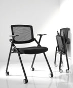 2 Pack Stackable Conference Room Chairs with Wheels and Paddle, Ergonomic Mesh Back and Arms for Meeting, Conference, Reception, Training Room & Home Office Desk Folding Chairs