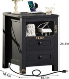 Joaxswe Nightstands Set of 2 with Charging Station and 2 Drawers, Farmhouse | Black Night Stand, Bed Side End Tables, Open Shelf Storage, Bedside Cabinet for Bedroom, Living Room, Closet, Office