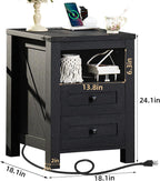 Joaxswe Nightstands Set of 2 with Charging Station and 2 Drawers, Farmhouse | Black Night Stand, Bed Side End Tables, Open Shelf Storage, Bedside Cabinet for Bedroom, Living Room, Closet, Office