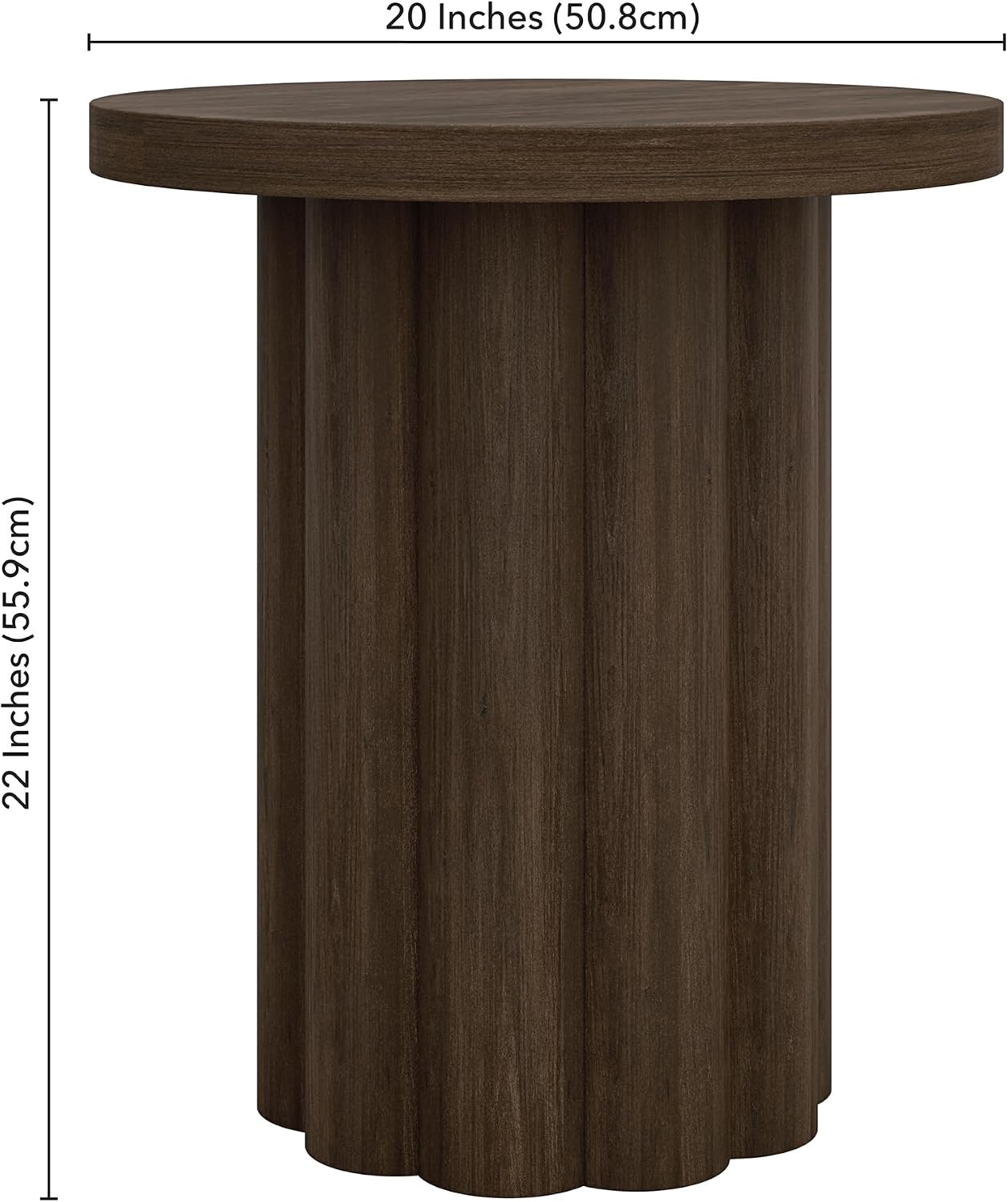 Henn&Hart 20'' Fluted Round End Table, Modern Side Table Ribbed Night Stand for Living Room, Office, Family Room, or Bedroom, Heritage Oak