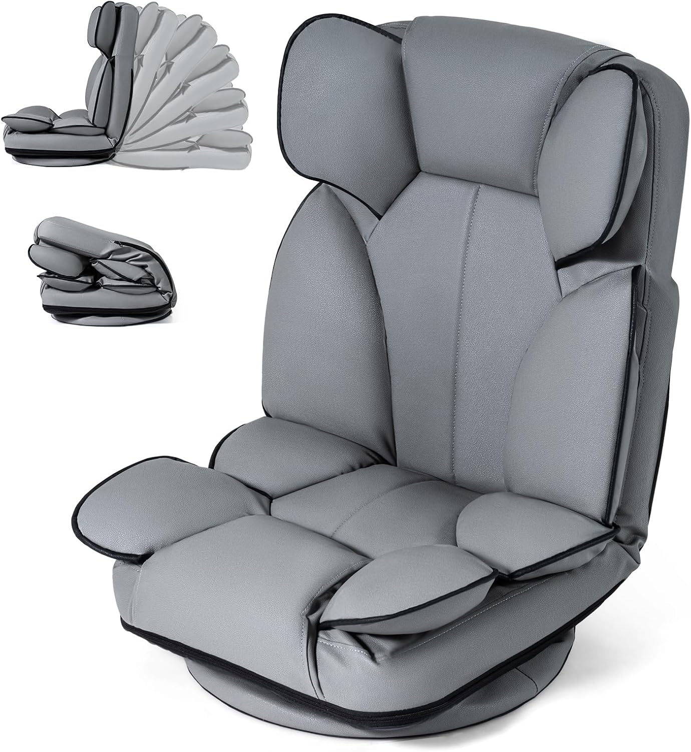 Giantex 360° Swivel Floor Gaming Chair, Folding Lazy Lounger Couch with 6-Position Adjustable Backrest & Sponge Filling, Lazy Sofa Lounge Chair, Video Gaming Chair for Reading, Relaxing (Gray)