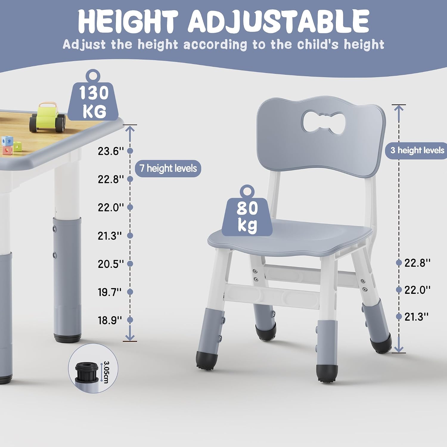 Brelley Kids Table and 2 Chairs Set, Height Adjustable Toddler Desk and Chair Set, Graffiti Desktop, Classroom/Daycare/Home, Children Multi-Activity Table for Ages 3-8