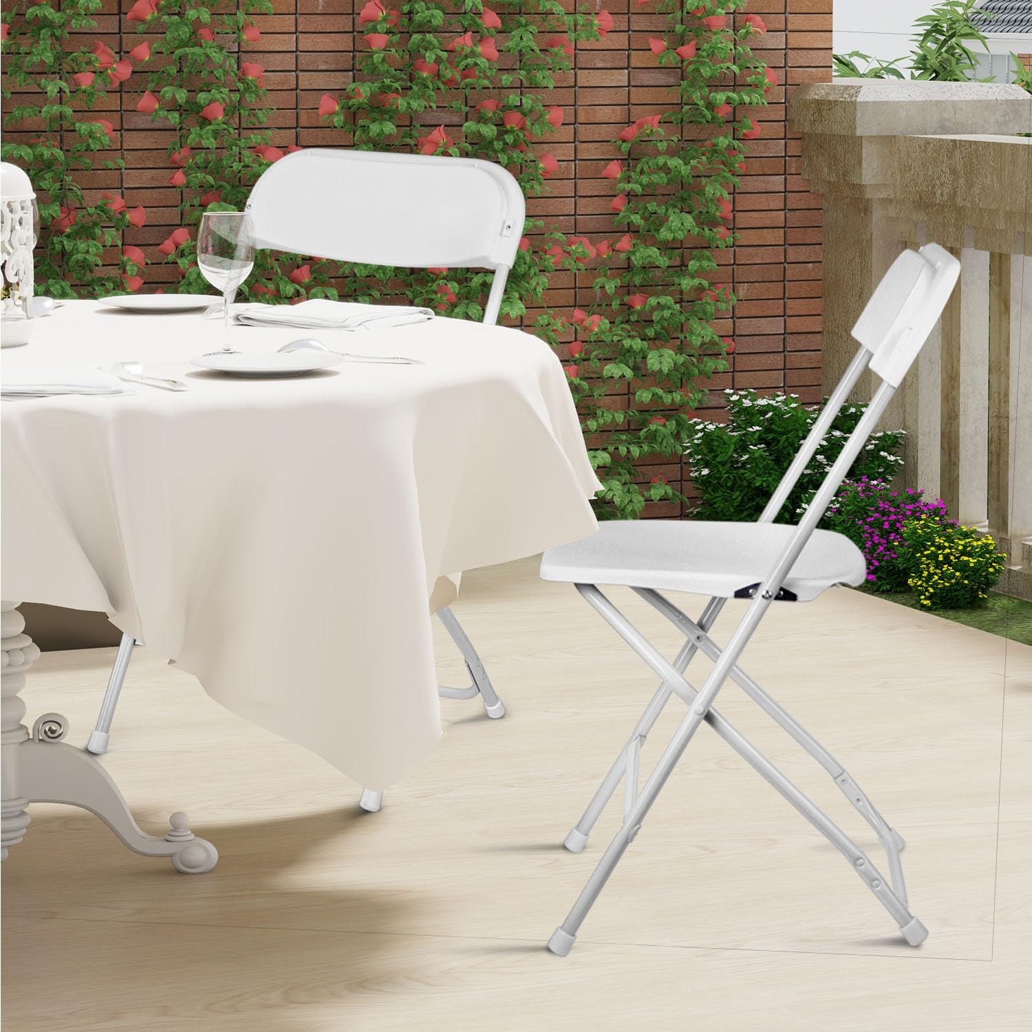 OS MOTOR Folding Chairs 10 Pack, Heavy-Duty Plastic Foldable Chairs with Sturdy Metal Frame, 350 lbs Capacity, Stackable Portable for Weddings, Parties, Office, Indoor, Outdoor Events, White