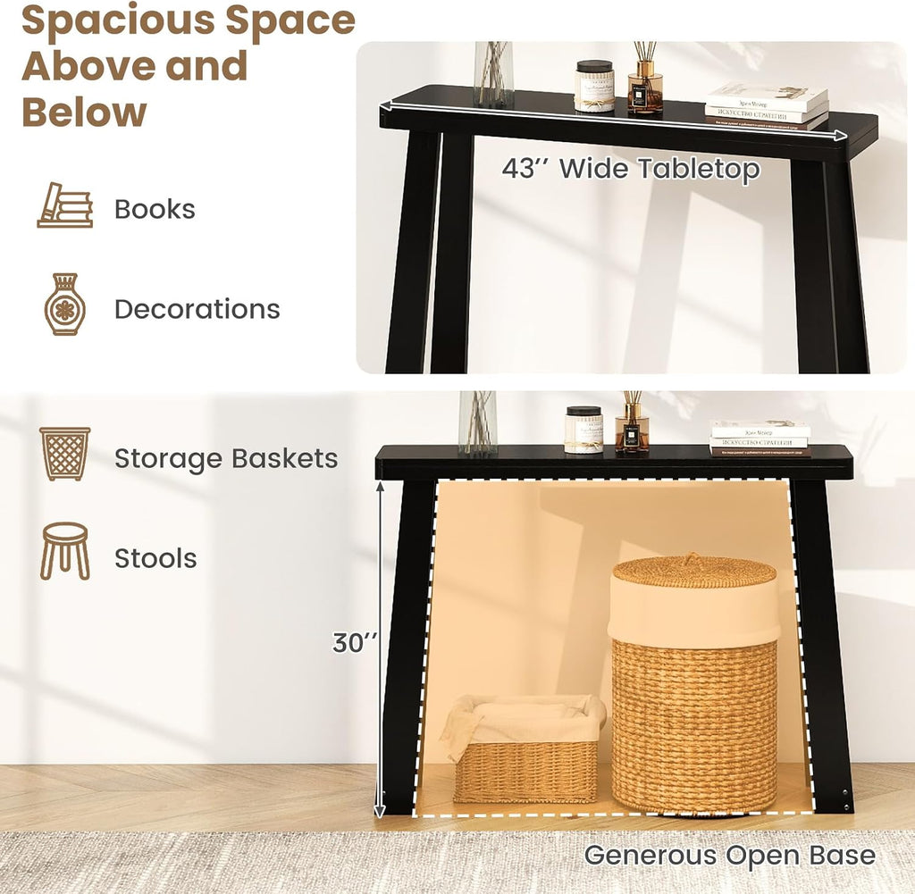 Giantex Narrow Long Console Table, 43" Modern Entryway Table Behind the Couch, Rubberwood Accent Sofa Tables for Living Room, Foyer, Hallway, Bedroom, Entrance (Black)