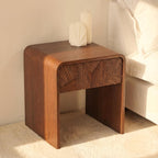 Vista End Table White Oak Side Table with Sculpted Slat Detail, Modern Small Accent Table Fluted Wood Nightstand Brown Finish Sofa Side Table for Living Room, Bedroom