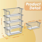 4 Pack Stackable Wire Baskets with Handles for Pantry Organizers and Storage, Fruit and Vegetable wire storage baskets, Potato and Onion Storage Bin, Metal Baskets for Organizing Snacks, Cans (Gray)