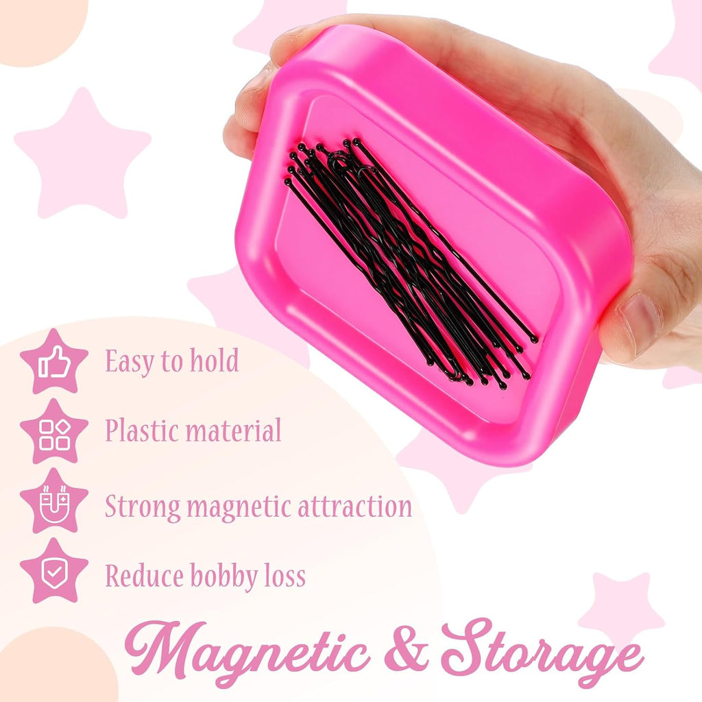Tellegloww 1 Pcs Magnetic Bobby Pin Holder Square Paper Clip Holder Magnetic Hairpin Storage Box Sewing Pincushion Hair Clip Collector for Desk Vanity Sewing DIY Project (Pink)