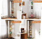 Zevemomo Corner Glass Display Cabinet with LED Lights, 4-Tier Glass Curio Case with Door & Lock for Collectibles, Liquor, Figure, Trophy, Floor Standing Glass Display Cases, Black Storage Cabinets