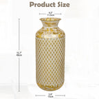Flower Vase Rustic Metal Vases, 16" Gold Vintage Pattern Vase for Farmhouse Home Décor Artificial Flowers and Centerpieces
