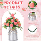 Hotop 2 Sets Artificial Peach Branches with Flower Vases 16.14'' Realistic Artificial Peach Fruits Bouquet with Green Leaves Fruit Flower Arrangement for Home Baby Shower Party Farmhouse Table Decor