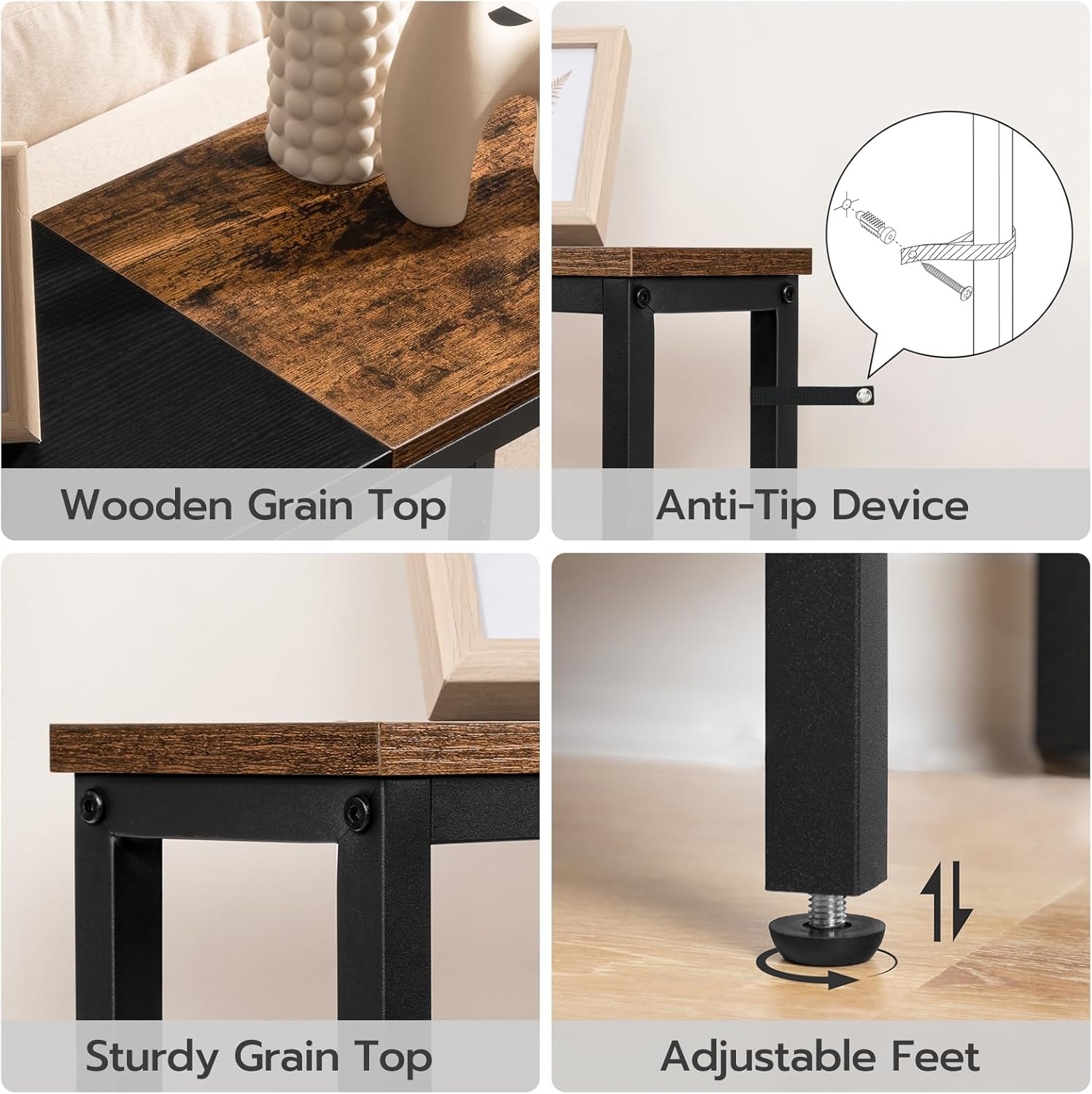 HOOBRO Narrow Console Table with Power Outlets, 44.9 Inches Sofa Table, Slim Behind Couch Table, Entryway Table with Display Shelf, for Living Room, Foyer, Hallway, Rustic Brown and Black BF114UXG01