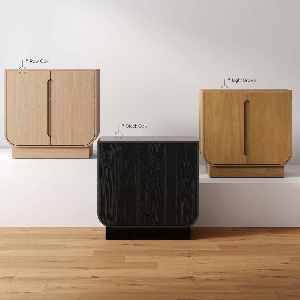 Nathan James Joey Mid Century Modern Storage Cabinet, Arched Accent Cabinet with Rounded Bottom Edges and Integrated Door Pull Cutouts, Black Oak Set of 2