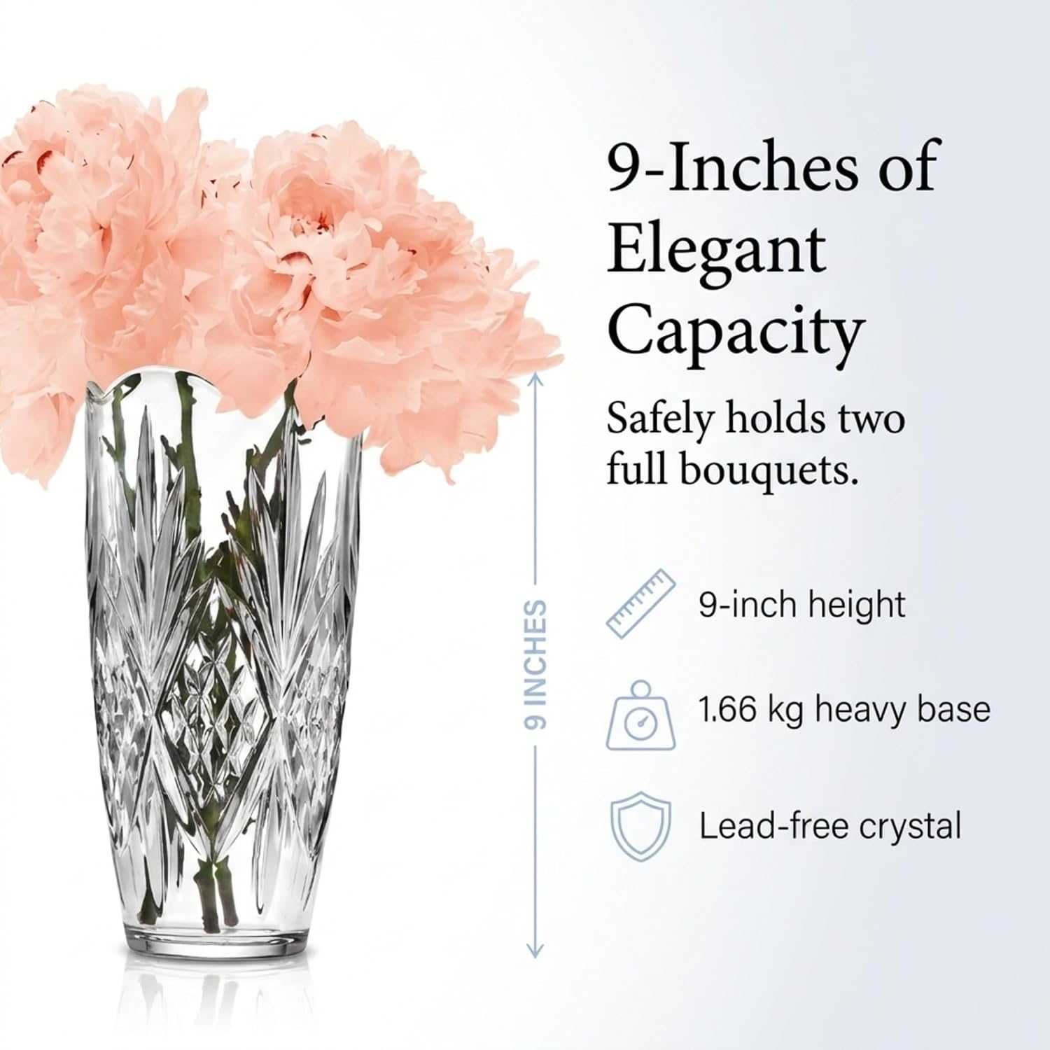 Godinger Flower Vase, Glass Vase, Vases for Flowers, Home Decor, Kitchen Decor, Party Decor, Gifts for Mom - 9" Tall Vase, Dublin Crystal Collection