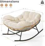 Easyego Oversized Papasan Rocking Chair Indoor Outdoor Use, Comfortable Wicker Rocker with Cozy Thicken Cushion for Deck, Balcony, Poolside, Lawn, Bedroom, Living Room, Cream White