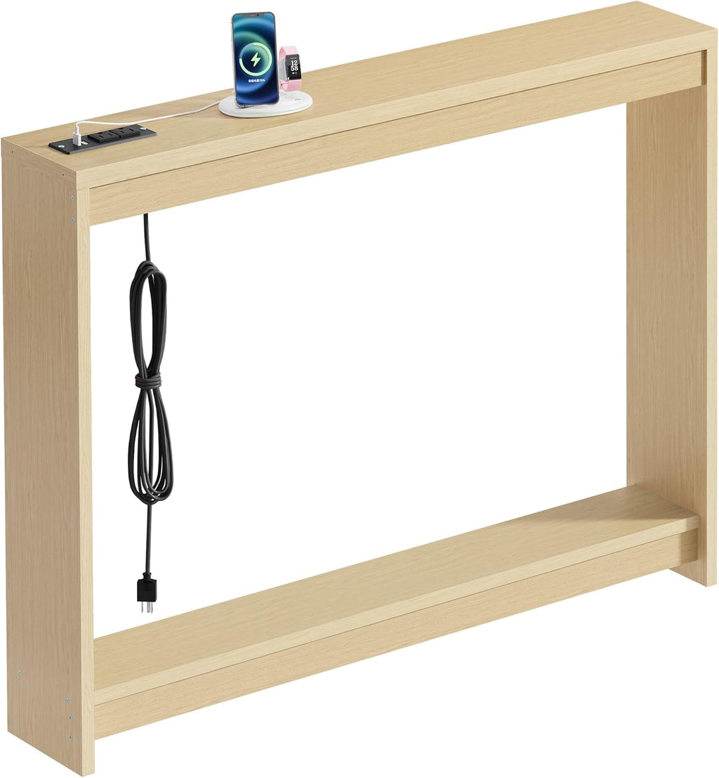 FAVOOSTY 39.4" Sofa Table Behind Couch Table Skinny Narrow Console Table for Living Room Hallway Entryway Entry Accent Table with Storage for Entrance Entry Way Small Space, Natural