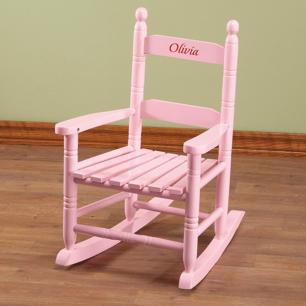 Miles Kimball Custom Pink Children's Rocker - Red Font