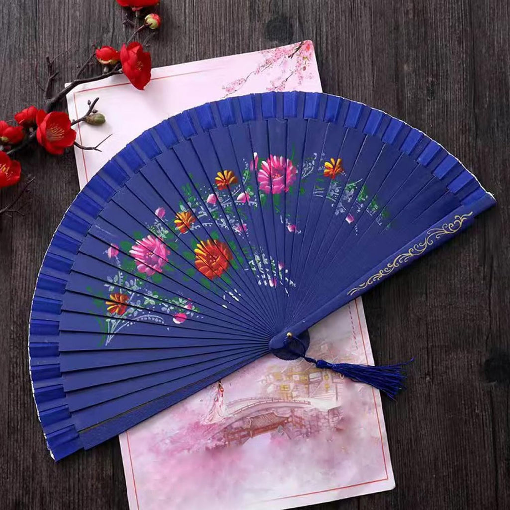 Elegant Spanish Dancing Fan, Vintage Hand, Double Sided Hand Painted Florals Folding for Decoration and Photography Prop