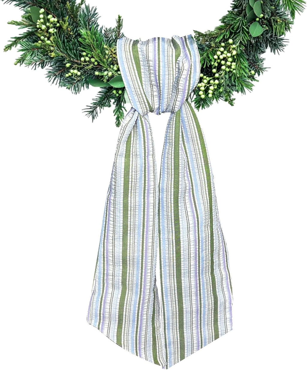 Wreath Sash for Front Door Colorful Seersucker Wreath Satin Sash Burlap Garland Ribbon Accessories for Wreath Yard Doorway Indoor Outdoor Bow Bridal Shower Home Decor,5.1 x 54.3