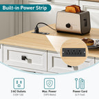 RALGEND Kitchen Island with Drop Leaf & Power Outlet, Rolling Kitchen Island Cart On Wheels, Barn Door Kitchen Island Table with Storage and Tower Rack, Island Table for Kitchen, White and Natural