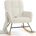 Nursery Rocking Chair Upholstered, High Backrest Glider Rocker Accent Chair with Padded Removable Cushion Comfy Nursing Chair for Living Room Bedroom Office, Beige