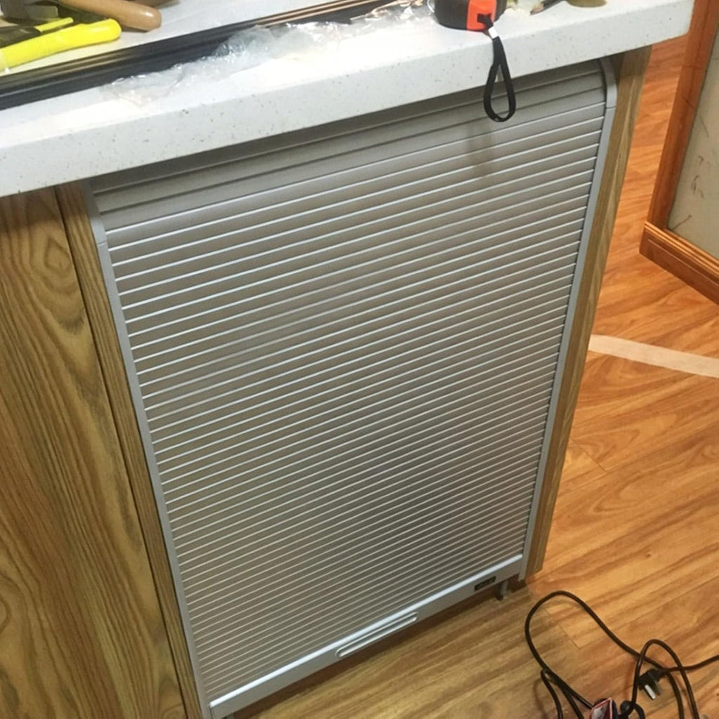 Gray Tambour Door Kit for Cabinets, Aluminum Roll Up Cabinet Door, Vertical Sliding Storage Door for Kitchen Counter, RV, Office, Pantry(61x71cm(24x28in))