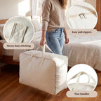 2 Pack 100% Cotton 24"x 15"x 12" Canvas Pillow Storage Bag with Handles for Home Travel Beddings Comforters Blankets Saree Linens Organizer Thick Soft Breathable Closet Organizer Bag