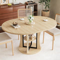 AwayHome 43.3''-59'' Extendable Round Dining Table for 4-8, Modern Kitchen Expandable Dining Table with Storage, Space Saving Circle Oval Kitchen Table with Leaf for Dining Room Living Room