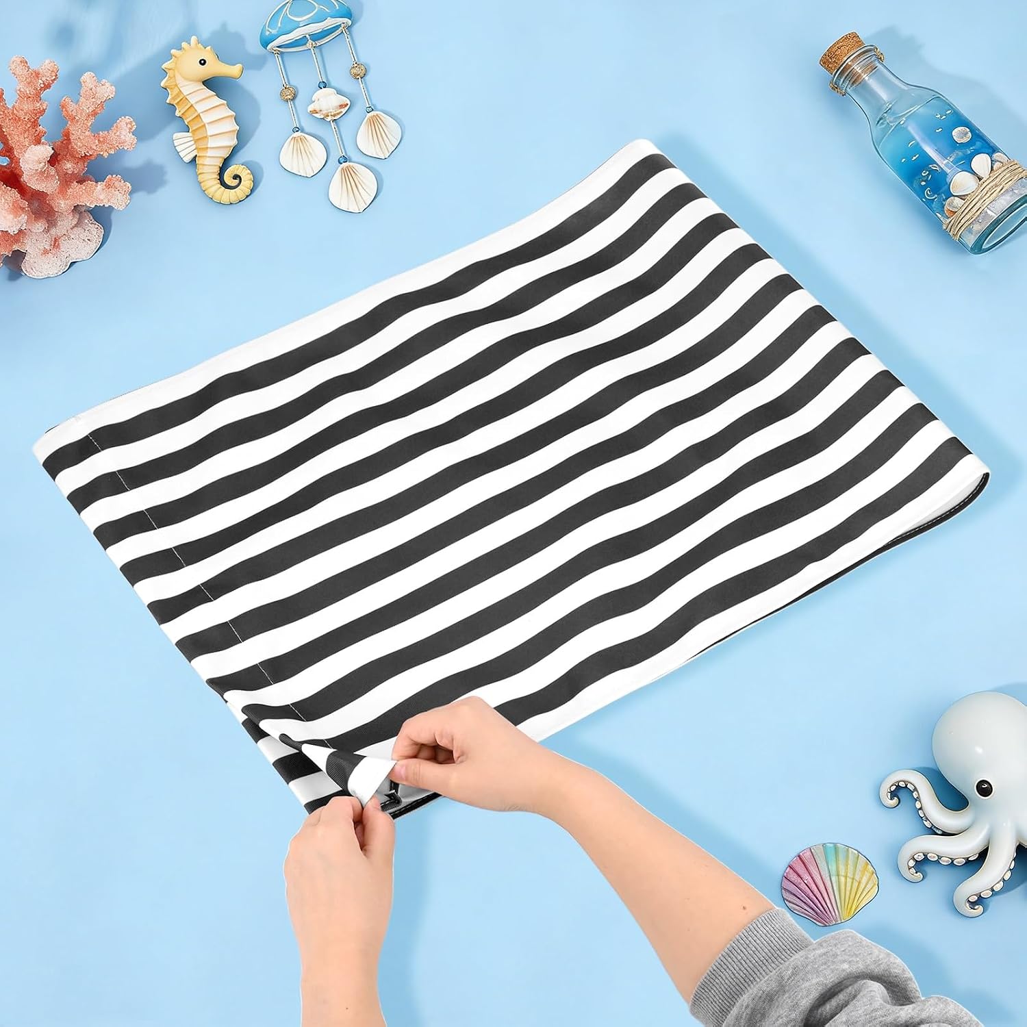 M METERXITY Beach Sling Chair Replacement Canvas, 16x44.5 Inch Folding Lounge Chair Fabric for Beach/Sunbathing/Courtyard/Garden, Outdoor Furniture Cloth [Pinstripe Black, Only Replacement]
