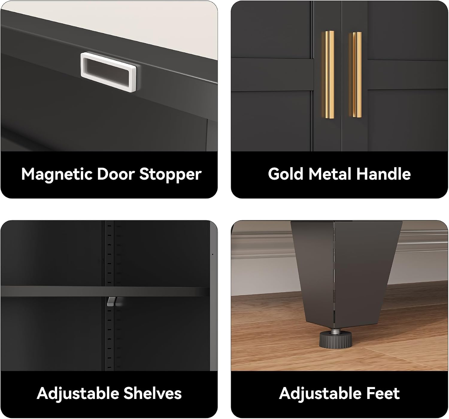 COFaR 61" Metal Pantry Cabinet in Black, Modern Storage Cabinet with Adjustable Shelves, Sturdy Metal Cupboard for Kitchen, Office, Living Room & Bathroom Organization