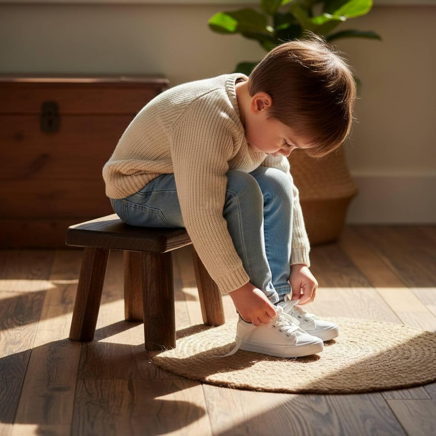 Wooden Square Stool Smooth Finished Wooden Footstool Easy to Wipeable Stool for Kids, Tall Solid Wood Stool