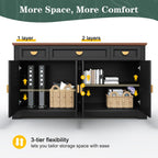 HLR 60” Large Buffet Sideboard Cabinet with 4 Doors and 3 Drawers Shaker Style, Coffee Bar Storage Cabinet for Dinning Room, Kitchen, Living Room, Black