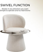 Swivel Dining Chair, Chenille Upholstered Barrel Accent Chair with 360° Swivel, Armless Vanity Chair for Makeup Room, Bedroom,Beige