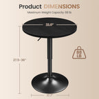 Yaheetech Round Bar Table, Adjustable Height and 360° Swivel Bar Tables, Cocktail Table with MDF Top, Black Leg Base for Bar, Bistro, Café, Full Black