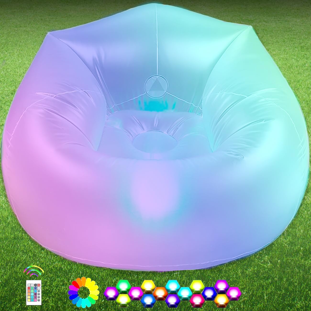 Inflatable LED Couch for Kids,Illuminated Blow Up Lounger Chair,Light Folding Air Chair for Girls and Boys,Inflatable Game Sofa for Rooms,Camping,Swimming Pool(Frosted White,Without Pump)