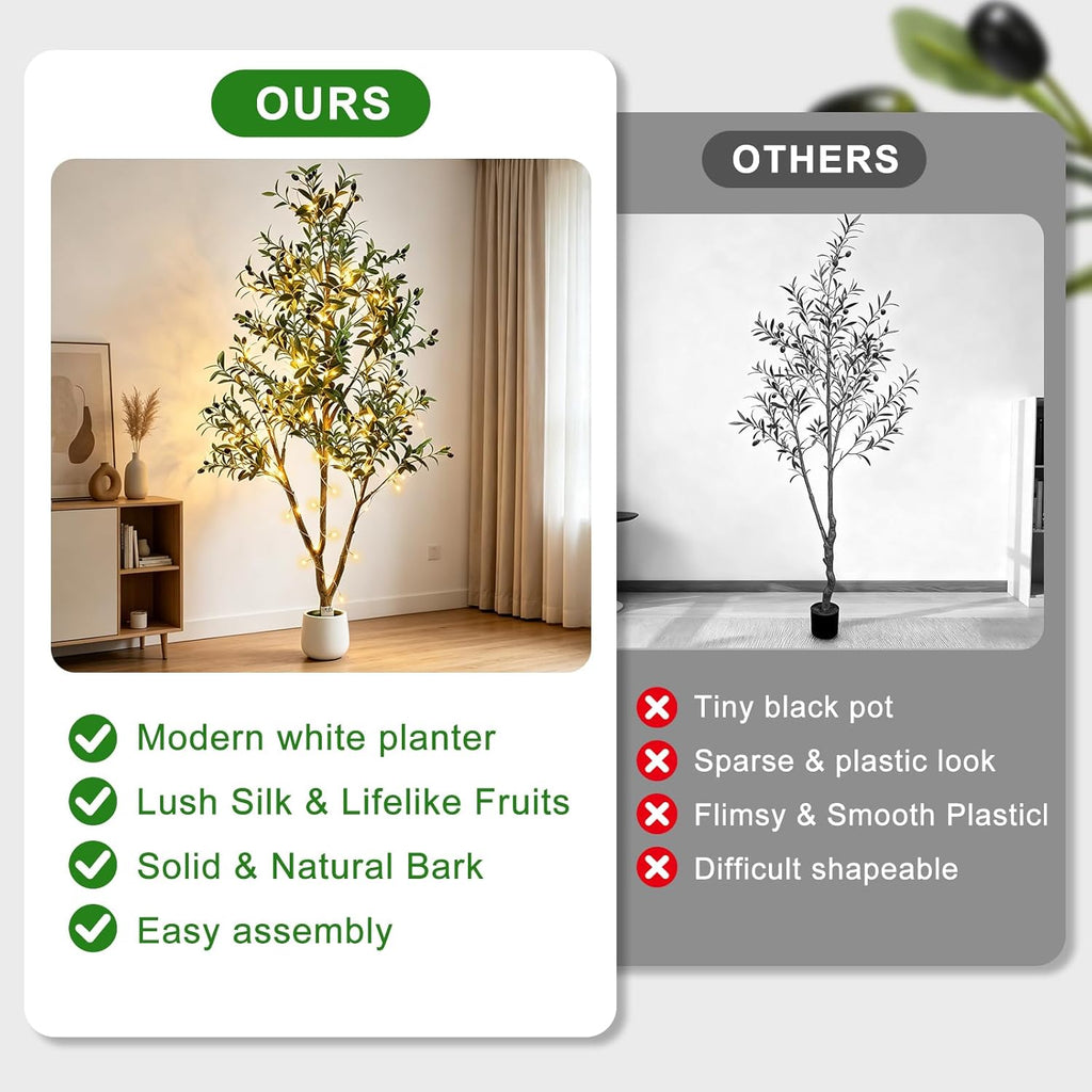 TNELTUEB 6FT Artificial Olive Tree Indoor with Lights & Planter, Realistic Faux Olive Trees with Lifelike Fruits for Living Room Decor, Tall Fake Silk Plants for Modern Home Office