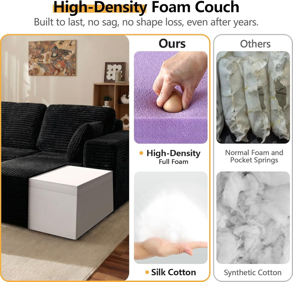 Modular Boneless L Shaped Sectional Couch, Cloud Style Sofa with Deep Seat Cushions, Sofa for Living Room and Apartment, Easy Assembly Couch in a Box (Black, 96" L Shape with Right Facing Chaise)