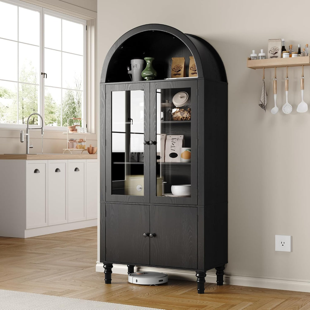 Furnify 71" Tall Arched Pantry Cabinet, Modern Kitchen Storage Cabinet with Doors, 3 Adjustable Shelves, Door Shelves, Organizer, Versatile Cupboard for Kitchen, Bathroom, Black