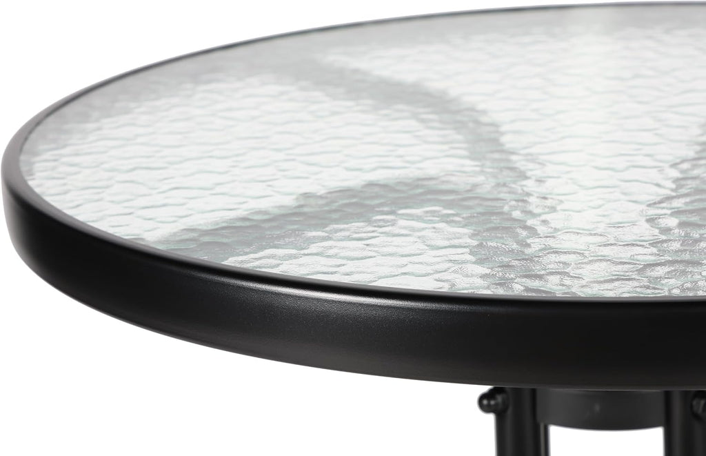 Outdoor Round Glass Small Patio Table, Tempered Glass Top with Rust-Resistant Metal Frame, Small Bistro Coffee Table for Balcony, Garden, Patio