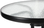 Outdoor Round Glass Small Patio Table, Tempered Glass Top with Rust-Resistant Metal Frame, Small Bistro Coffee Table for Balcony, Garden, Patio