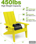 MXIMU Adirondack Chairs Set of 4 Outdoor: 450lb Capacity&33in Tall Backrest Oversized Modern Adirondack Chairs - Comfortable All-Weather Fire Pit Chair - Easy Assembly True Wood Grain Lawn Chair