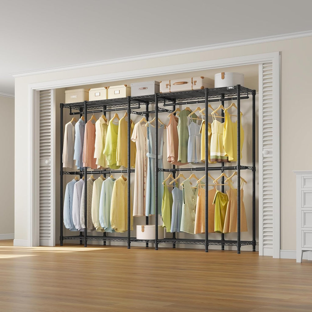 VIPEK V50 Basic Expandable Clothes Rack, Heavy Duty Closet System, Black | Freestanding, 5 hanging rods (2 extendable), 6 wire shelves, for Bedroom or Walk-in/Reach-in closet storage, 1200 lb Capacity