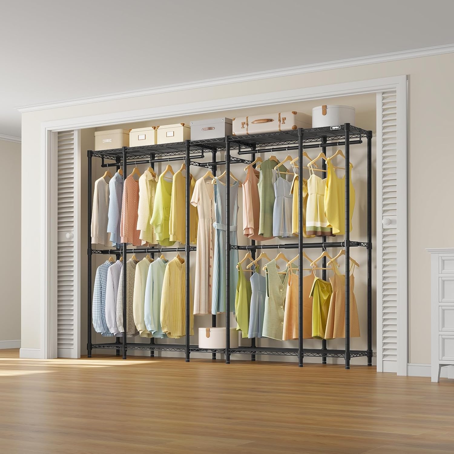 VIPEK V50 Basic Expandable Clothes Rack, Heavy Duty Closet System, Black | Freestanding, 5 hanging rods (2 extendable), 6 wire shelves, for Bedroom or Walk-in/Reach-in closet storage, 1200 lb Capacity