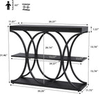 Garvee 39" Narrow Console Tables for Entryway, Industrial 3-Tier Sofa Table with Round Metal Base and Storage Shelves for Living Room, Hallway, Foyer, Black Wood Grain