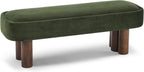 Christopher Knight Home Damas Fabric Upholstered Dining Bench, Wooden Entryway Bench, Long Sofa Footstool for Living Room, Bedroom End of Bed Bench, Olive Green+Walnut