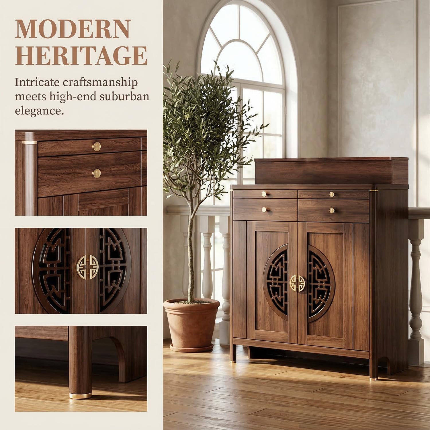 Personal Shrine Altar Table, Solid Wood Frame Buddhist Altar Cabinet, Meditation Prayer Table with Drawer (Brown, 78cm/30.7in)