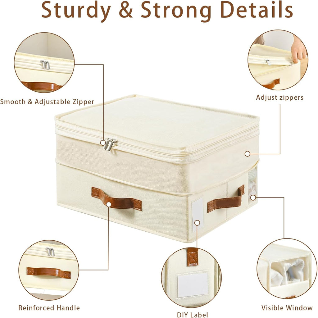 Bed Sheet Organizers and Storage, 4 Pack Linen Closet Organizers with Adjustable Zipper, Foldable Bedding Storage for Queen or King Size Bedsheets, Duvet Covers and Pillows
