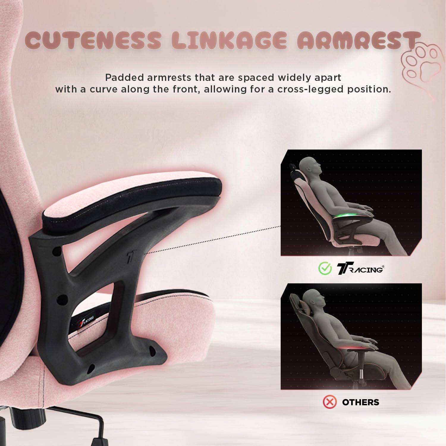 TTRACING Duo V4 Pink Gaming Chair with Wearable Cat Ears, Ergonomic Home Office Computer Desk Chair, Breathable Air Threads Fabric and Faux Leather, 135° Recline, 280lb Capacity, Kitty Puff